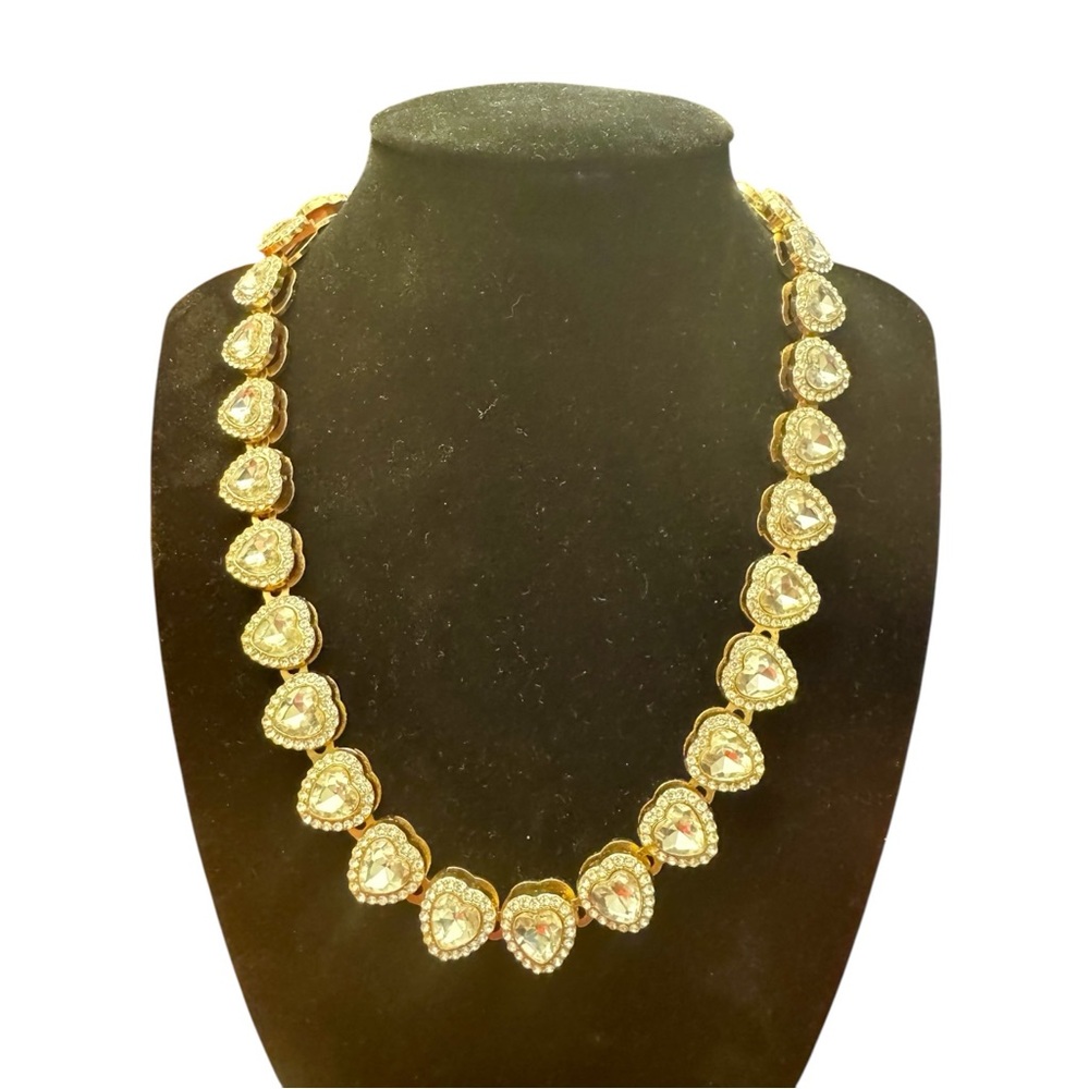 Tennis necklace and matching bracelet with hearts gold tone 18”